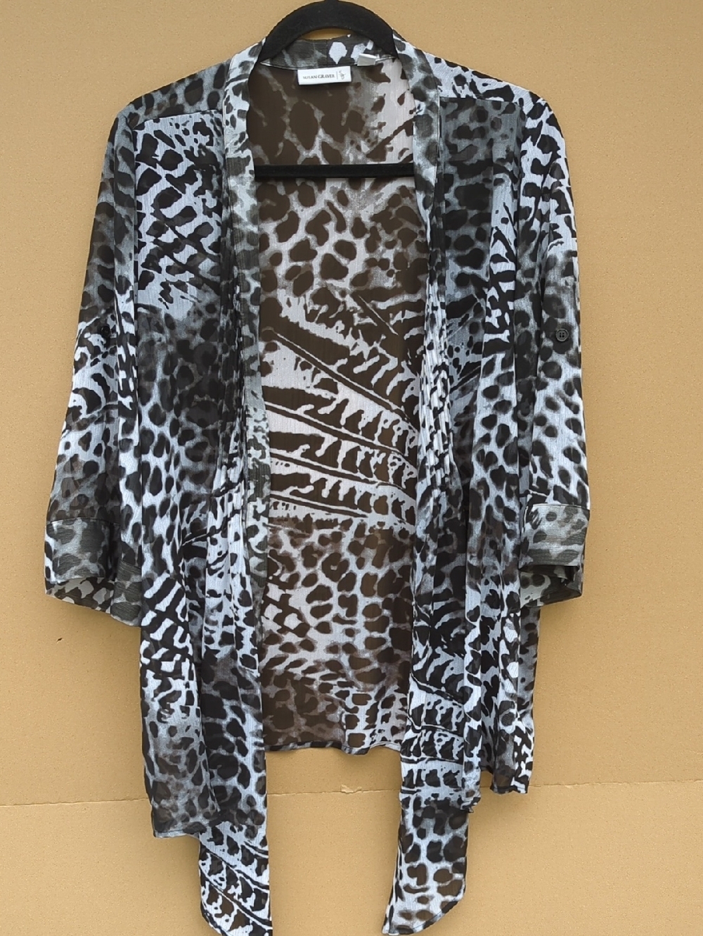 Susan Graver Liquid knit Leopard Print Open Front Cardigan 1X Effortless Chic